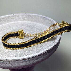 Black and Gold  Stripe loom-beaded bracelet